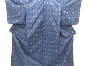 縞に絣柄織り出し手織り紬単衣着物